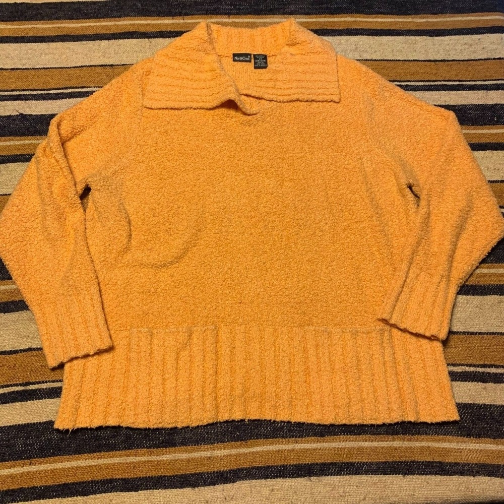 Y2K sweater 90s NorthCrest 2X Orange Boucle Popcorn Knit Wide Collar Sweater 18W